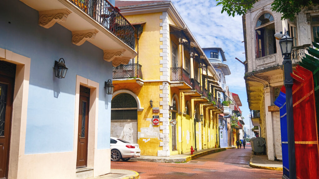 Historic colonial buildings and colorful balconies in Casco Viejo, Panama City