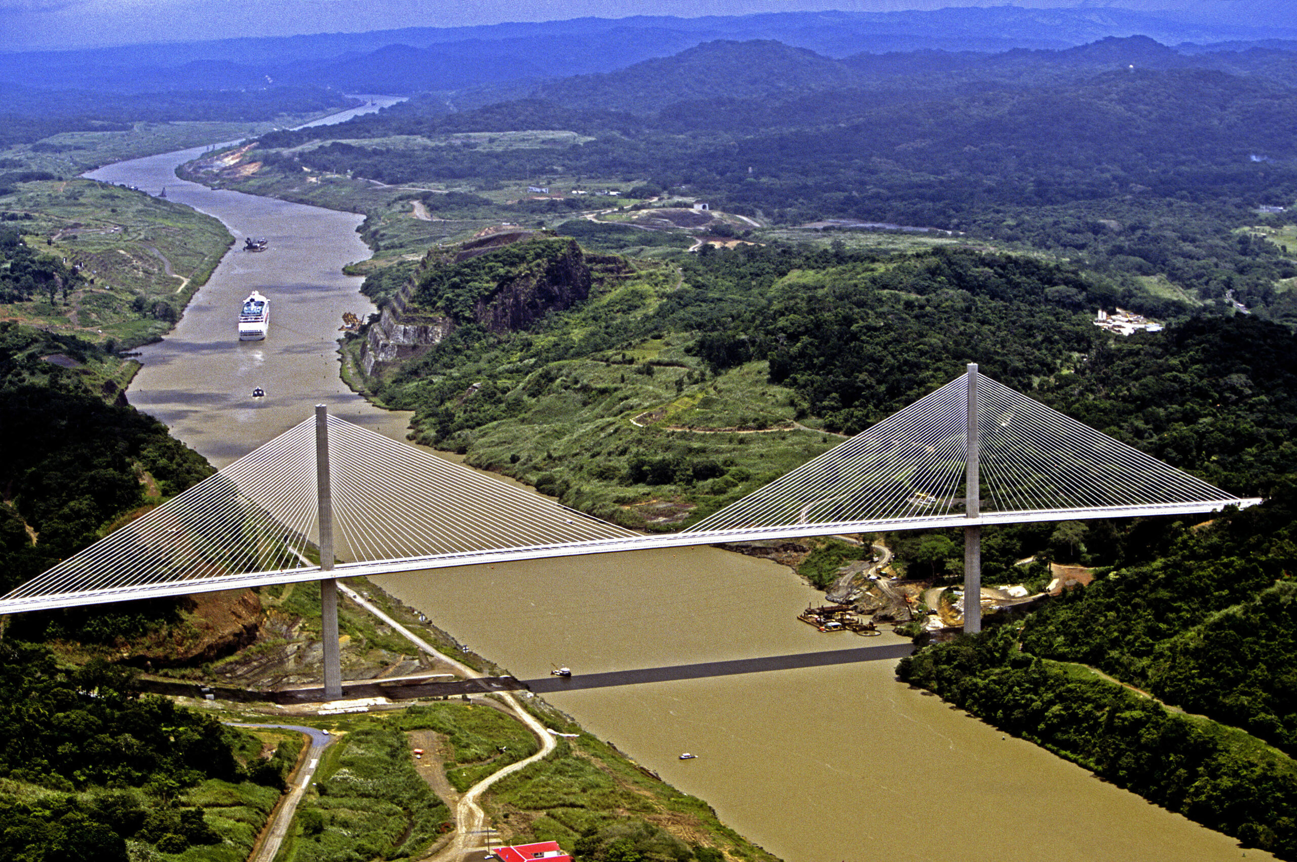 Ships passing through the Panama Canal in Panama, one of the world's most important international shipping routes