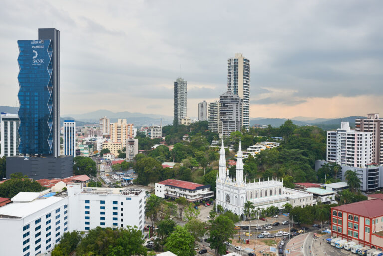 Skyline of Panama City showing modern skyscrapers in Panama, a popular destination for residency and relocation