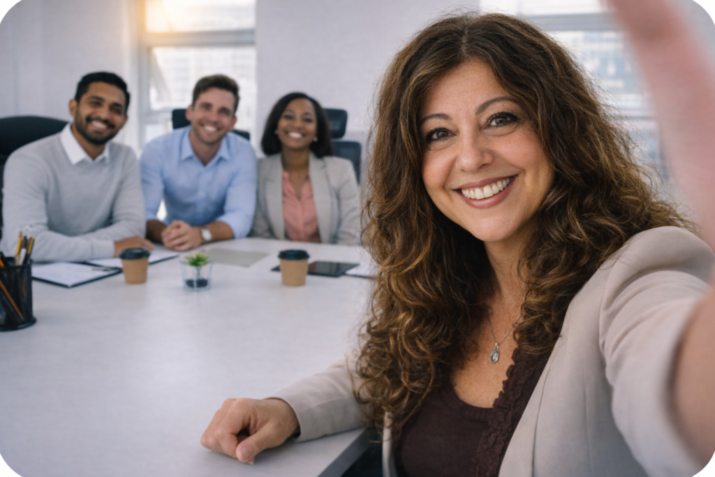 Founder of Panama Visa Offshore World Wealth smiling with her team in a Panama office helping clients obtain Panama residency and visas